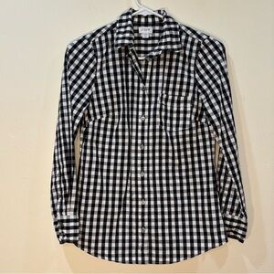 J. Crew Factory Gingham cotton blend shirt in signature fit, Black Ivory, XXS
